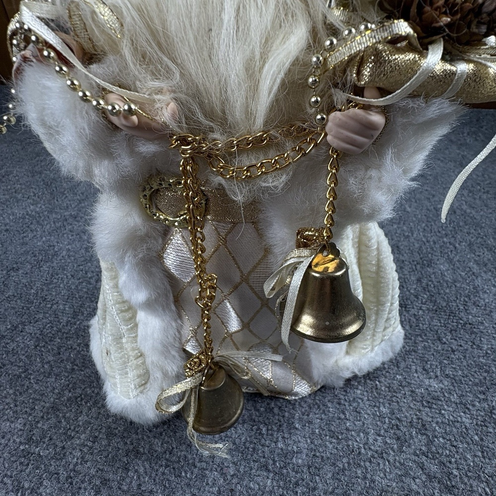 Vintage Y2K Santa Claus Christmas Figure or Tree Topper 12 White Gold Bells 90s - Picture 3 of 11